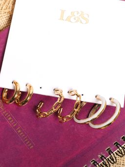 Lilly & Sparkle - Set of 3 Gold-Plated Contemporary Studs Earrings