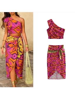 Loveable Creations By Muskan - Women Pink Polyester Satin Geometric Co-ord Set