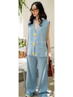 Loveable Creations By Muskan - Women Blue Cotton Solid Co-Ord Set