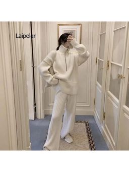 Loveable Creations By Muskan - Women White Wool Textured Co-Ord Set