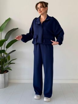 Loveable Creations By Muskan - Women Blue Polyester Solid Co-Ord Set