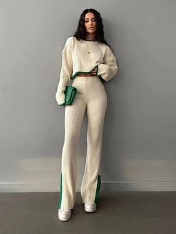 Loveable Creations By Muskan - Women Off White Knitted Solid Co-Ord Set