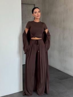 Loveable Creations By Muskan - Women Brown Polyester Solid Co-Ord Set