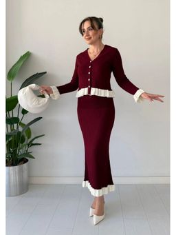 Loveable Creations By Muskan - Women Wine Cotton Solid Co-ord Set