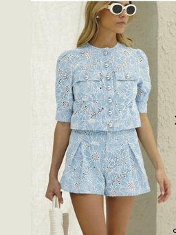 Loveable Creations By Muskan - Women Blue Cotton Floral Top with Short