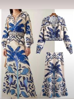 Loveable Creations By Muskan - Women Blue Silk Floral Co-ord Set