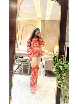 Loveable Creations By Muskan - Women Orange Cotton Abstract Co-Ord Set