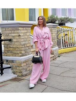 Loveable Creations By Muskan - Women Pink Polyester Solid Co-Ord Set