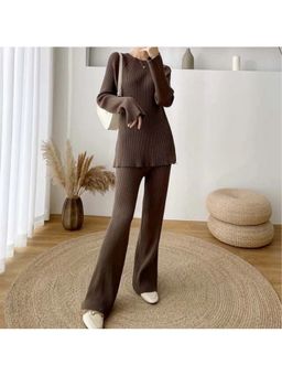 Loveable Creations By Muskan - Women Brown Knitted Solid Co-Ord Set