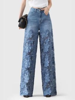 Loveable Creations By Muskan - Women Blue Denim Embellished Flared Jeans