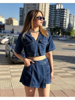 Loveable Creations By Muskan - Women Blue Denim Solid Co-ord Set