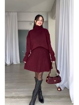 Loveable Creations By Muskan - Women Maroon Wool Solid Co-ord Set