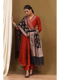 Biba - Rust Angarkha Syle Anarkali with Palazzo and Dupatta (Set of 3)