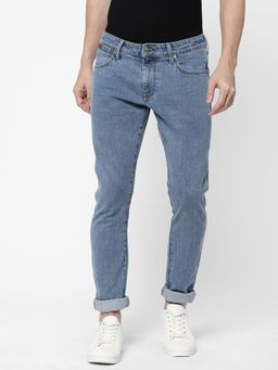 Wrangler - Men Solid Light Blue Indigo Skinny Jeans