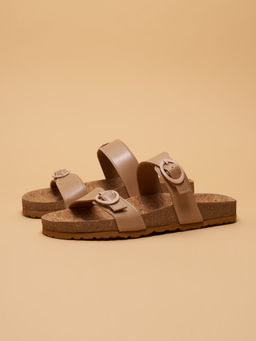 ERIDANI - Blaire Buckle Flat Beige Sandals