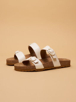 ERIDANI - Blaire Buckle Flat White Sandals