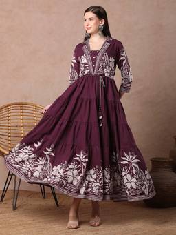 FASHOR - Women Burgundy Floral Maxi Dress