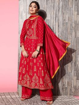 KVS FAB - Women Pink Embroidered Kurta with Pant and Dupatta (Set of 3)