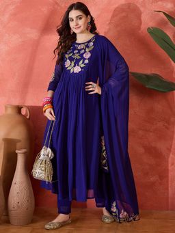 KVS FAB - Women Blue Embroidered Kurta with Pant and Dupatta (Set of 3)
