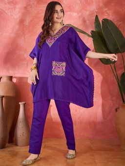 KVS FAB - Women Purple Embroidered Kurta with Pant (Set of 2)