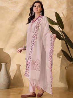 KVS FAB - Women Pink Embroidered Kurta with Pant and Dupatta (Set of 3)