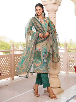 Vaamsi - Women Green Printed Kurta with Pant and Dupatta (Set of 3)