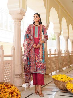 Vaamsi - Women Pink Printed Kurta with Pant and Dupatta (Set of 3)