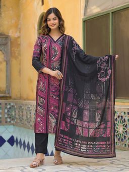 Vaamsi - Women Purple Printed Kurta with Pant and Dupatta (Set of 3)