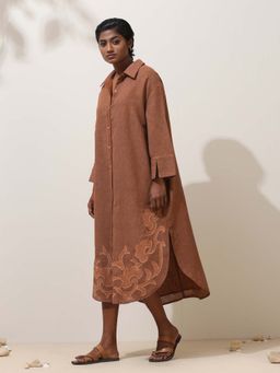 trueBrowns - Women Brown Embroidered Midi Dress