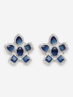 Khushi Jewels - Navy Blue Stone and Zircons Diamonds Earrings