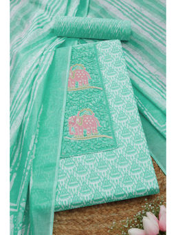 Soch - Womens Turquoise Cotton Ethnic Motifs Unstitched Suit (Set of 3)