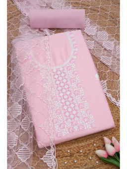 Soch - Womens Pink Chanderi Embroidered Unstitched Suit (Set of 3)