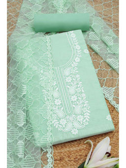 Soch - Womens Turquoise Blue Chanderi Embroidered Unstitched Suit (Set of 3)