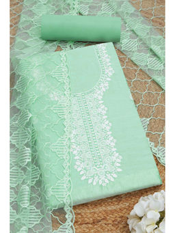 Soch - Womens Turquoise Blue Chanderi Embroidered Unstitched Suit (Set of 3)