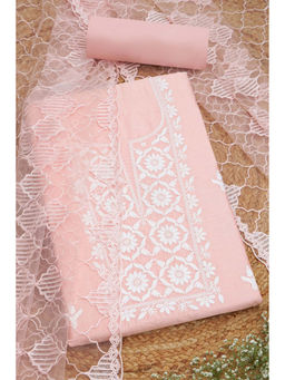 Soch - Womens Peach Chanderi Embroidered Unstitched Suit (Set of 3)