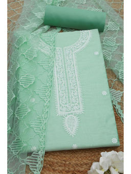 Soch - Womens Green Chanderi Embroidered Unstitched Suit (Set of 3)