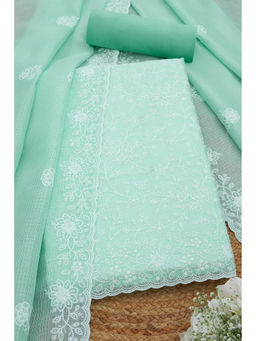 Soch - Womens Green Kota Embroidered Unstitched Suit (Set of 3)