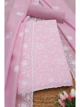 Soch - Womens Pink Kota Embroidered Unstitched Suit (Set of 3)