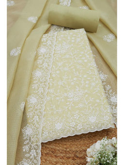 Soch - Womens Light Green Kota Embroidered Unstitched Suit (Set of 3)