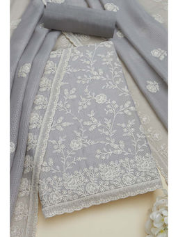 Soch - Womens Grey Kota Floral Print Unstitched Suit (Set of 3)