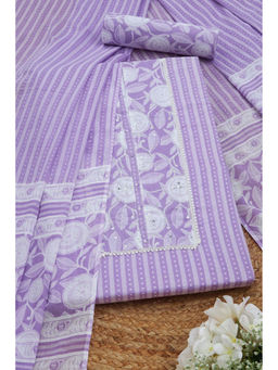 Soch - Womens Lavender Cotton Striped Unstitched Suit (Set of 3)