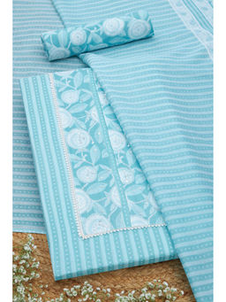 Soch - Womens Turquoise Cotton Striped Unstitched Suit (Set of 3)