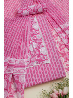 Soch - Womens Pink Cotton Striped Unstitched Suit (Set of 3)