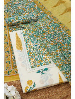 Soch - Womens Cream Cotton Floral Print Unstitched Suit (Set of 3)