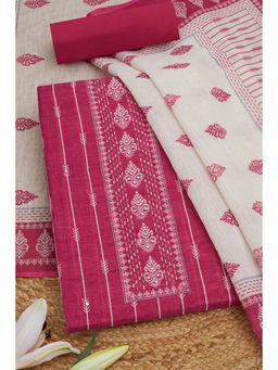 Soch - Womens Magenta Linen Ethnic Motifs Unstitched Suit (Set of 3)
