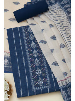 Soch - Womens Navy Blue Linen Ethnic Motifs Unstitched Suit (Set of 3)