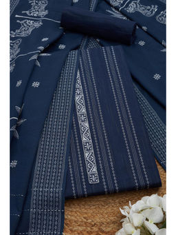 Soch - Womens Navy Blue Cotton Geometric Print Unstitched Suit (Set of 3)