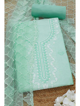 Soch - Womens Turquoise Blue Chanderi Embroidered Unstitched Suit (Set of 3)