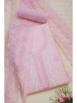 Soch - Womens Pink Chanderi Embroidered Unstitched Suit (Set of 3)