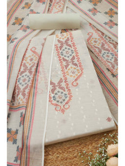 Soch - Womens Beige Linen Ethnic Motifs Unstitched Suit (Set of 3)